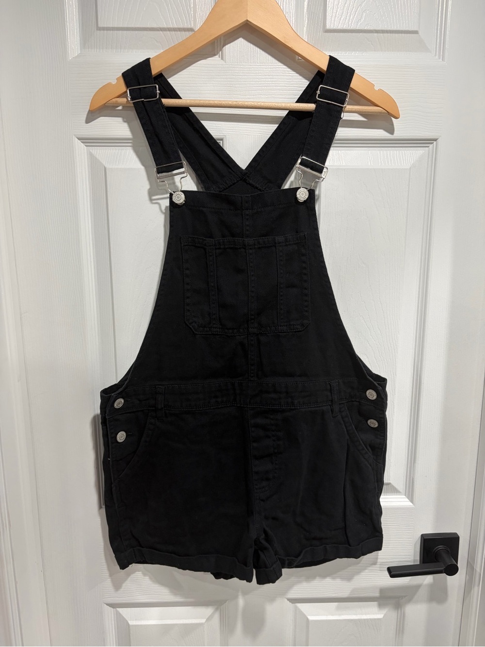 Bluenotes Black Denim Shortalls Overall Shorts Cuffed Hem 100% Cotton